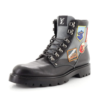 Louis Vuitton Men's Oberkampf Ankle Boots Alps Patches Canvas with Leather