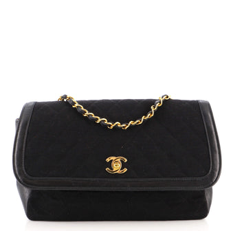 Chanel Vintage CC Chain Flap Bag Quilted Jersey with Lambskin Large