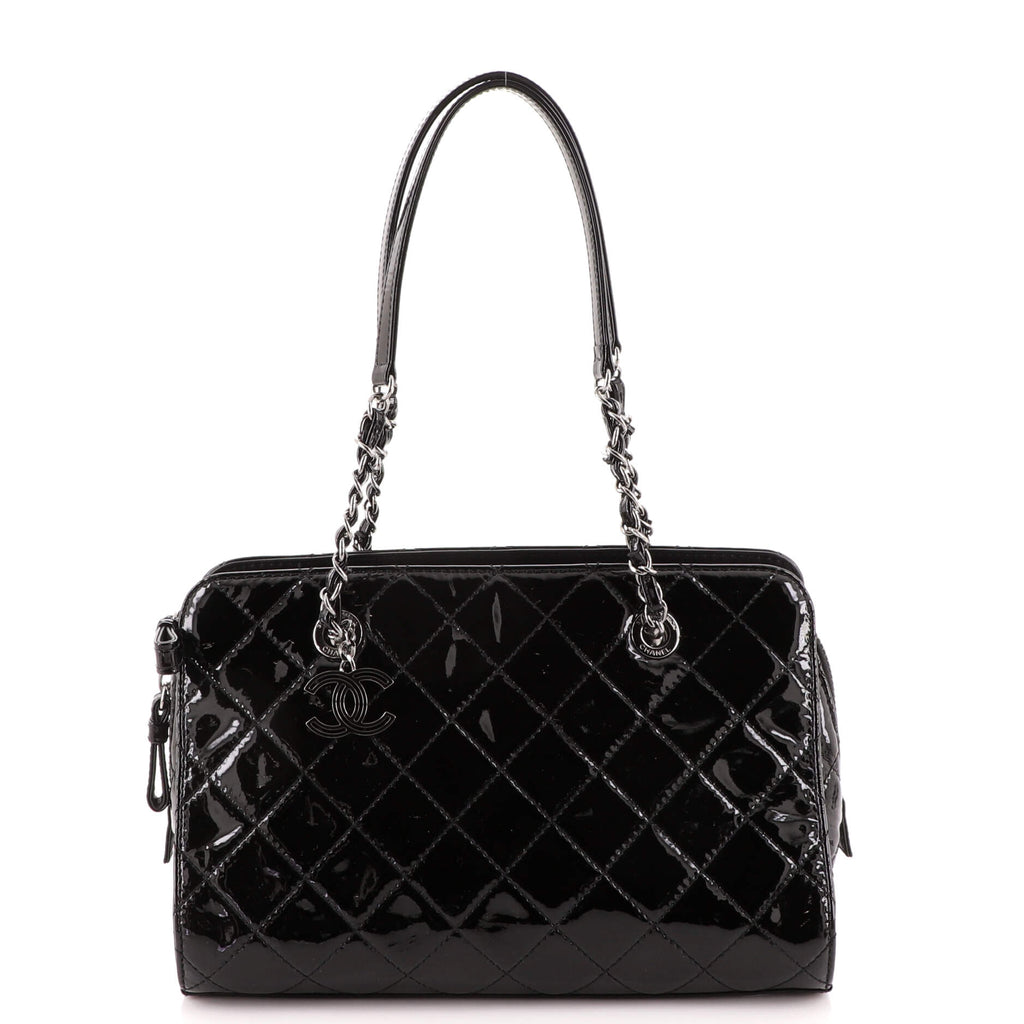 Chanel Angle Tote Shoulder Bag Black Patent