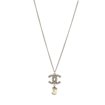 Chanel CC Drop Pendant Necklace Metal with Faux Pearl