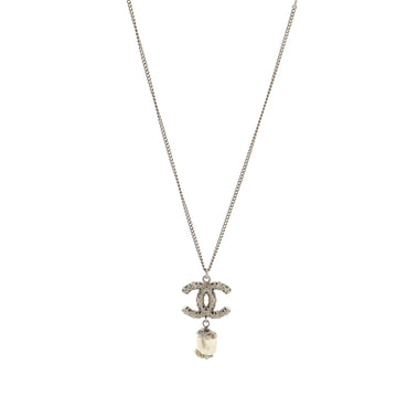 Chanel CC Drop Pendant Necklace Metal with Faux Pearl