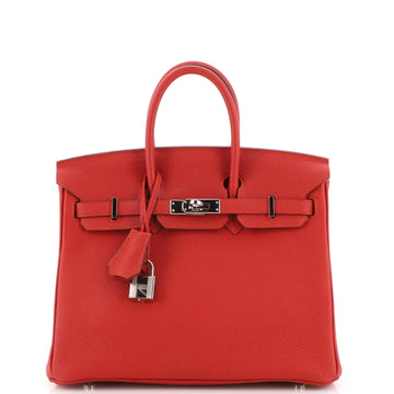 Hermes Birkin Handbag Red Togo with Palladium Hardware 25