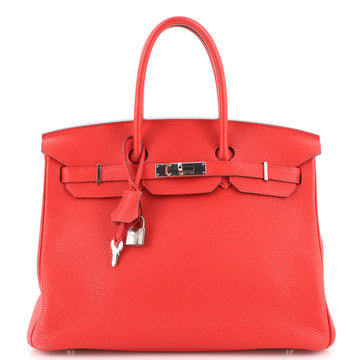 Hermes Birkin Handbag Red Clemence with Palladium Hardware 35