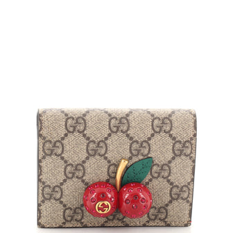 Gucci Cherries Flap Card Case GG Coated Canvas