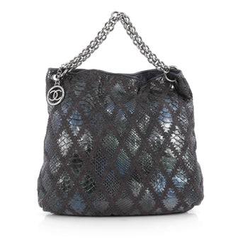 Chanel Soft and Chain Hobo Quilted Python Large Blue 1864603