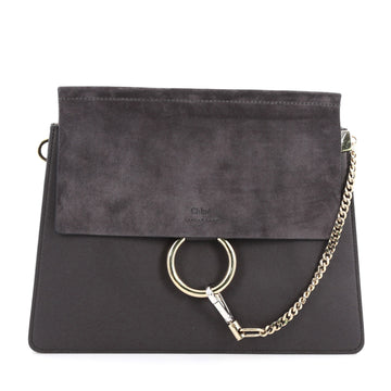 Chloe Faye Shoulder Bag Leather and Suede Medium Gray