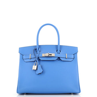 Hermes Birkin Handbag Blue Epsom with Palladium Hardware 30