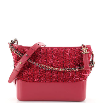 Chanel Pink Tweed and Leather Small Gabrielle Hobo Bag