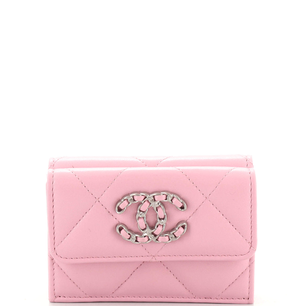 Chanel 19 Trifold Flap Wallet Quilted Lambskin Small Pink 1865331