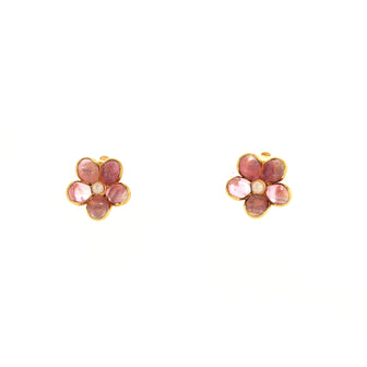 Chanel Vintage Flower Clip-On Earrings Metal with Gripoix and Faux Pearls