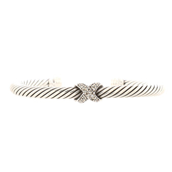 David Yurman X Cable Bracelet Sterling Silver and 18K White Gold with Diamonds 5mm