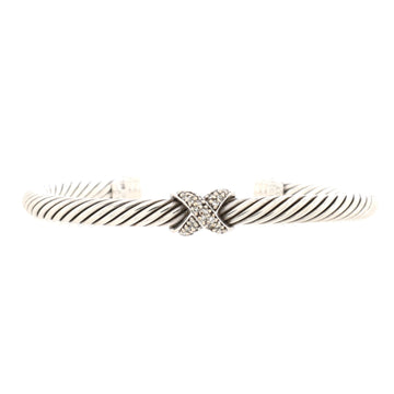 David Yurman X Cable Bracelet Sterling Silver and 18K White Gold with Diamonds 5mm
