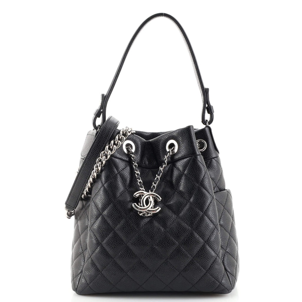Chanel CC Chain Drawstring Bucket Bag Quilted Caviar Small Black 1866403