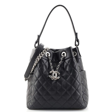 Chanel CC Chain Drawstring Bucket Bag Quilted Caviar Small