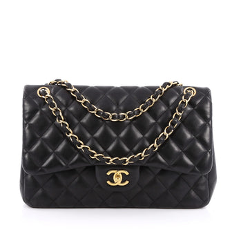 Chanel Classic Double Flap Bag Quilted Lambskin Jumbo Black