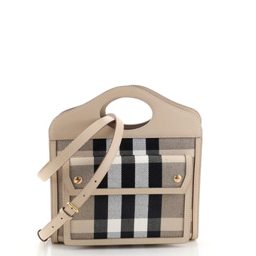 Burberry Logo Pocket Tote Leather with Check Canvas Mini