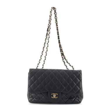 Chanel Vintage Classic Single Flap Bag Quilted Caviar Jumbo
