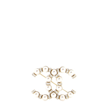 Chanel CC Brooch Metal with Crystals and Faux Pearls