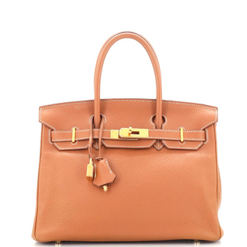 Hermes Birkin Handbag Brown Clemence with Gold Hardware 30