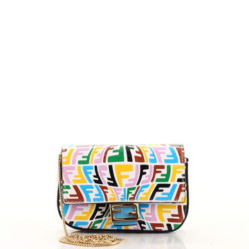 Fendi Chain Baguette Charm Bag Fish-Eye FF Printed Leather Nano