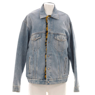 Balenciaga Women's Button Up Jacket Denim and Faux Fur