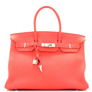 Hermes Birkin Handbag Orange Clemence with Palladium Hardware 35