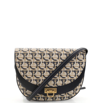 Salvatore Ferragamo Double Flap Saddle Crossbody Bag Gancini Coated Canvas