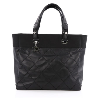 Chanel Biarritz Tote Quilted Coated Canvas Large Black