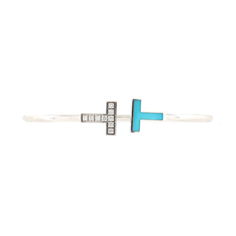 Tiffany & Co. T Wire Bracelet 18K White Gold with Diamonds and Turquoise