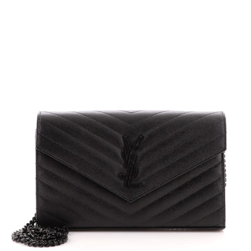 Saint Laurent Classic Monogram Wallet on Chain Matelasse Chevron Leather Medium