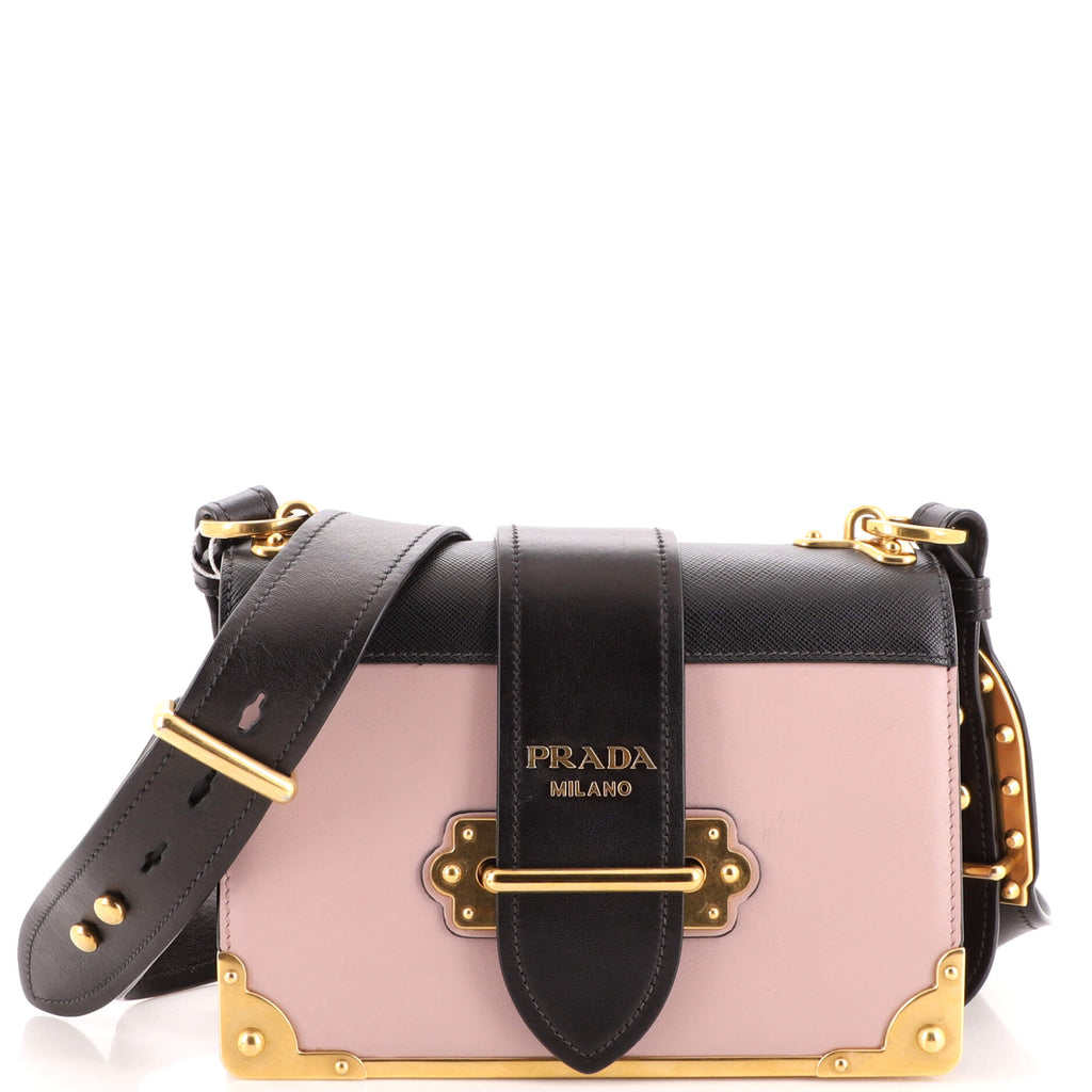 Prada Pink/Black Leather City Calf and Saffiano Leather Cahier Bag