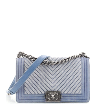Chanel Boy Flap Bag Chevron Denim Old Medium
