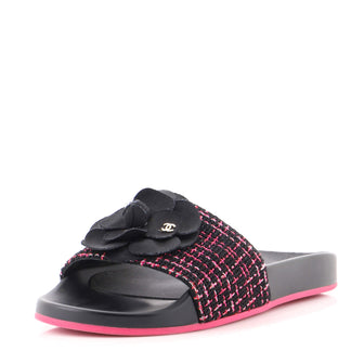 Chanel Women's Camellia Slide Sandals Tweed