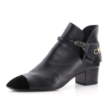 Chanel Women's Logo Cap Toe Short Ankle Boots Leather with Velvet
