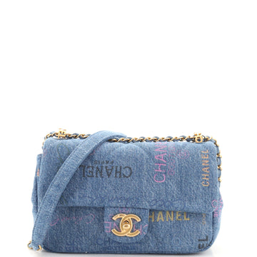 Chanel Denim Mood Flap Bag Logo Printed Quilted Denim Small