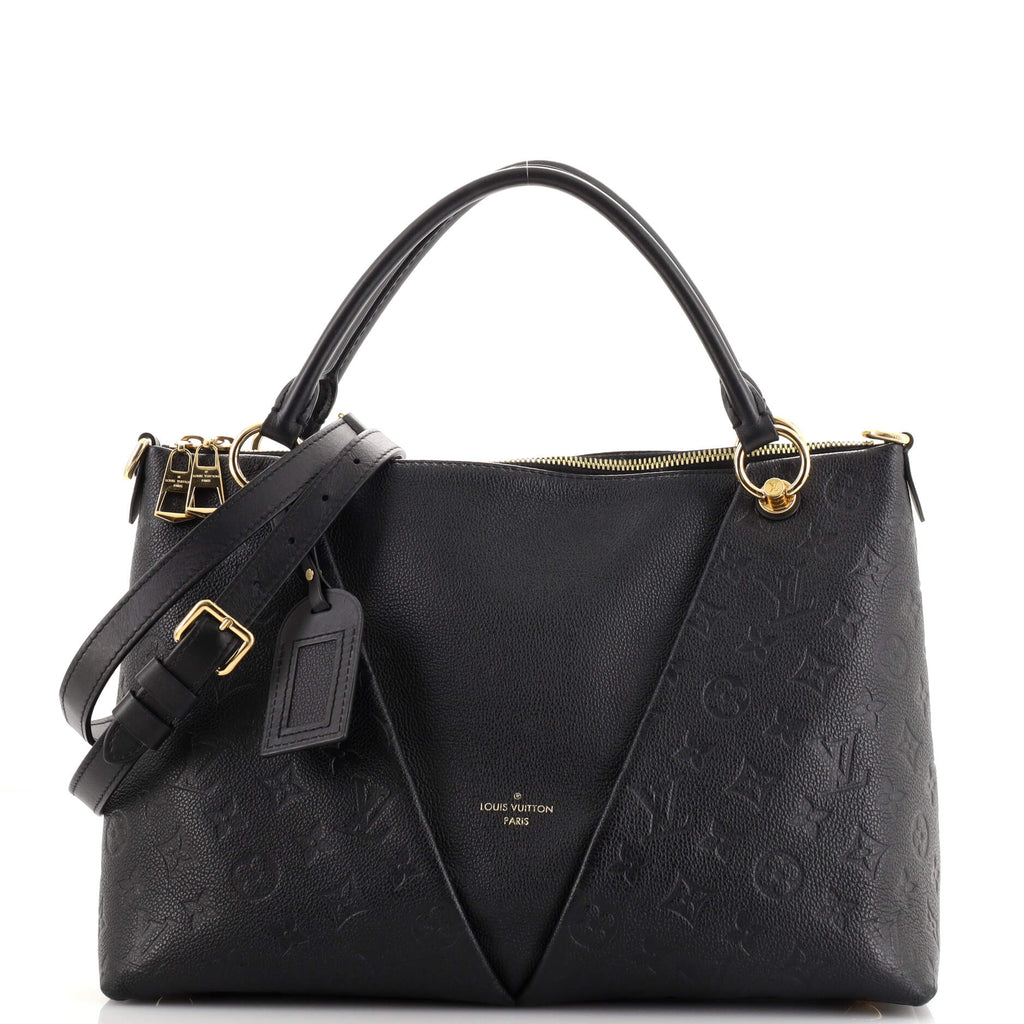 Louis Vuitton V Tote MM Black Leather Empreinte Bag For Sale at