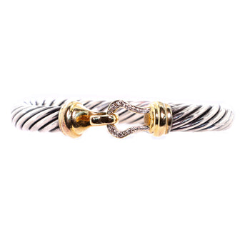 David Yurman Cable Buckle Bracelet Sterling Silver with 18K Yellow Gold and Pave Diamonds 7mm