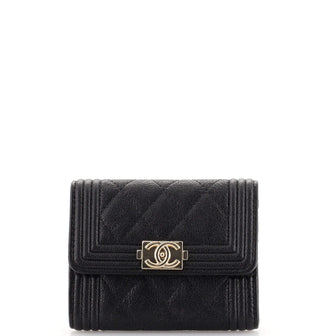 Chanel Boy Flap Card Case Quilted Caviar