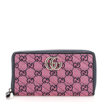 Gucci GG Marmont Zip Around Wallet Diagonal Quilted GG Canvas Long