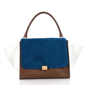 Celine Tricolor Trapeze Handbag Suede Large Brown
