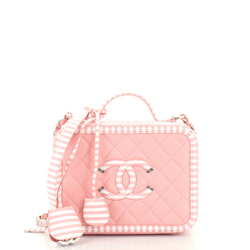 Chanel Filigree Vanity Case Quilted Caviar with Striped Leather Medium
