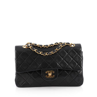 Chanel Vintage Classic Double Flap Bag Quilted Lambskin Small Black