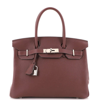 Hermes Birkin Handbag Brown Clemence with Palladium Hardware 30