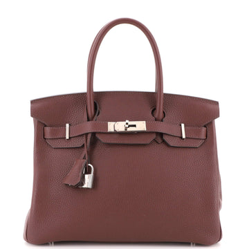 Hermes Birkin Handbag Brown Clemence with Palladium Hardware 30