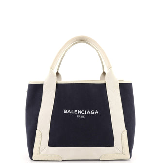 Balenciaga Navy Cabas Canvas with Leather Small