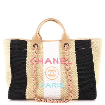 Chanel Deauville Tote Striped Viscose Canvas Medium