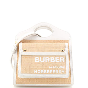 Burberry Logo Pocket Tote Raffia with Leather Mini
