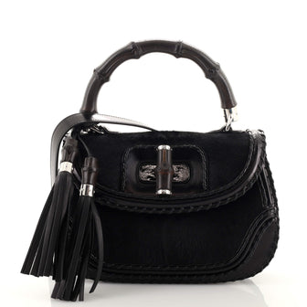 Gucci New Convertible Bamboo Top Handle Bag Pony Hair Medium