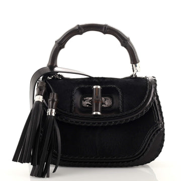 Gucci New Convertible Bamboo Top Handle Bag Pony Hair Medium