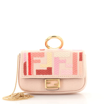 Fendi Chain Baguette Charm Bag Zucca Canvas Nano